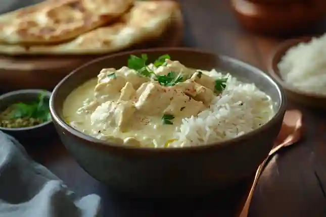 arroz con pollo al curry con nata