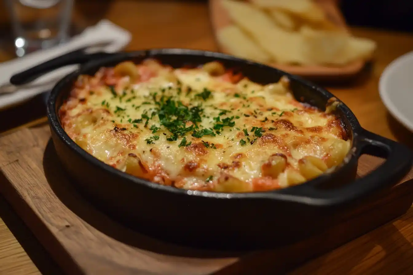 macarrones gratinados con queso y tomate​